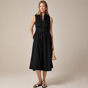 NWT!! J. CREW Fitted-Waist Shirtdress Cotton Poplin Midi Solid Black Size 6 Tall